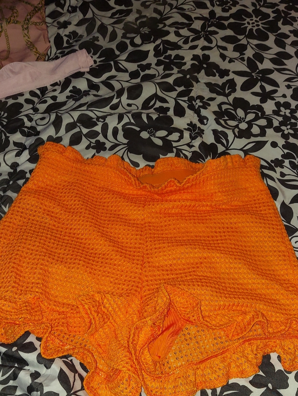 SHEIN Vibrant Orange Crochet Knit Shorts
